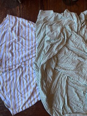 LAKE Green Kimono and Yellow Striped Shorts Set